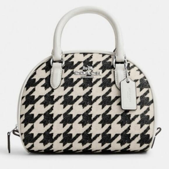 Coach Sydney Top Handle Purse & Card Holder In Houndstooth Print - Picture 1 of 12